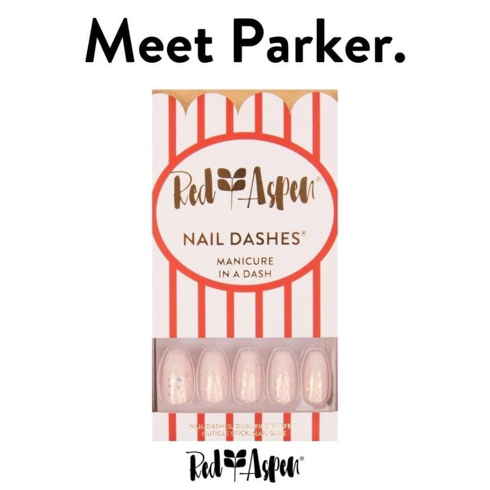 NIB Red Aspen "Parker’s Popcorn" Nails – Long Coffin Pink & White Ombre